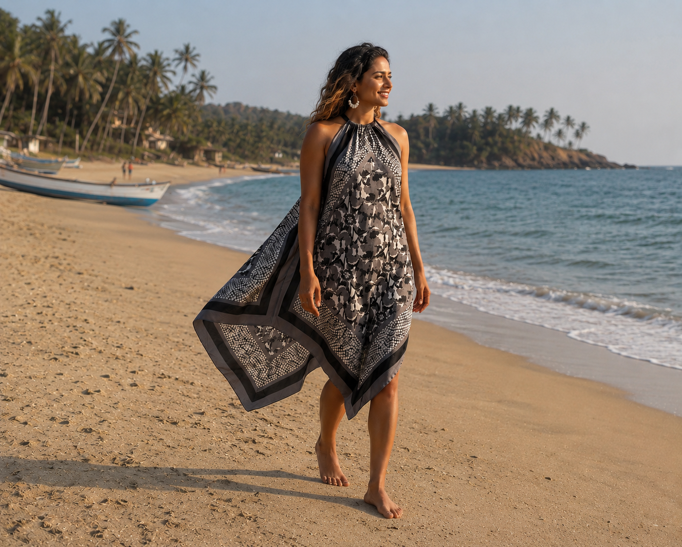 Monochrome Scarf-Print Dress