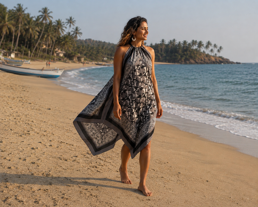 Monochrome Scarf-Print Dress