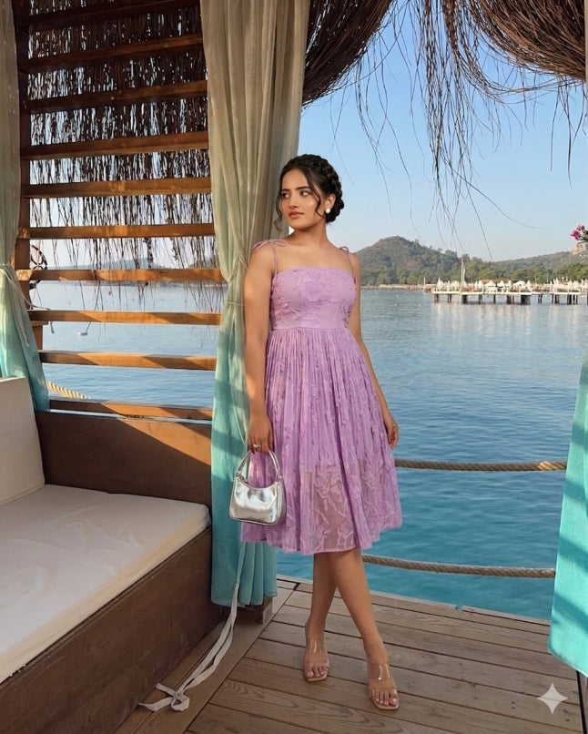 The Lavender Burnout Pleated Party Dress